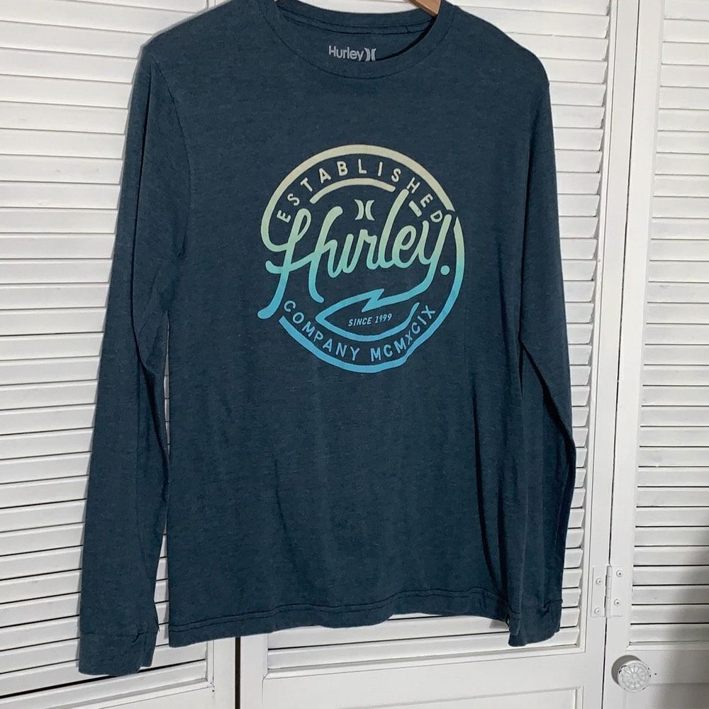 Hurley Blue Long Sleeve Graphic Logo Shirt Size Small